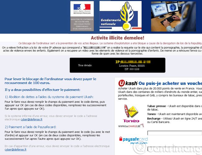 Thông báo đòi tiền của Ransomware bằng tiếng Pháp
